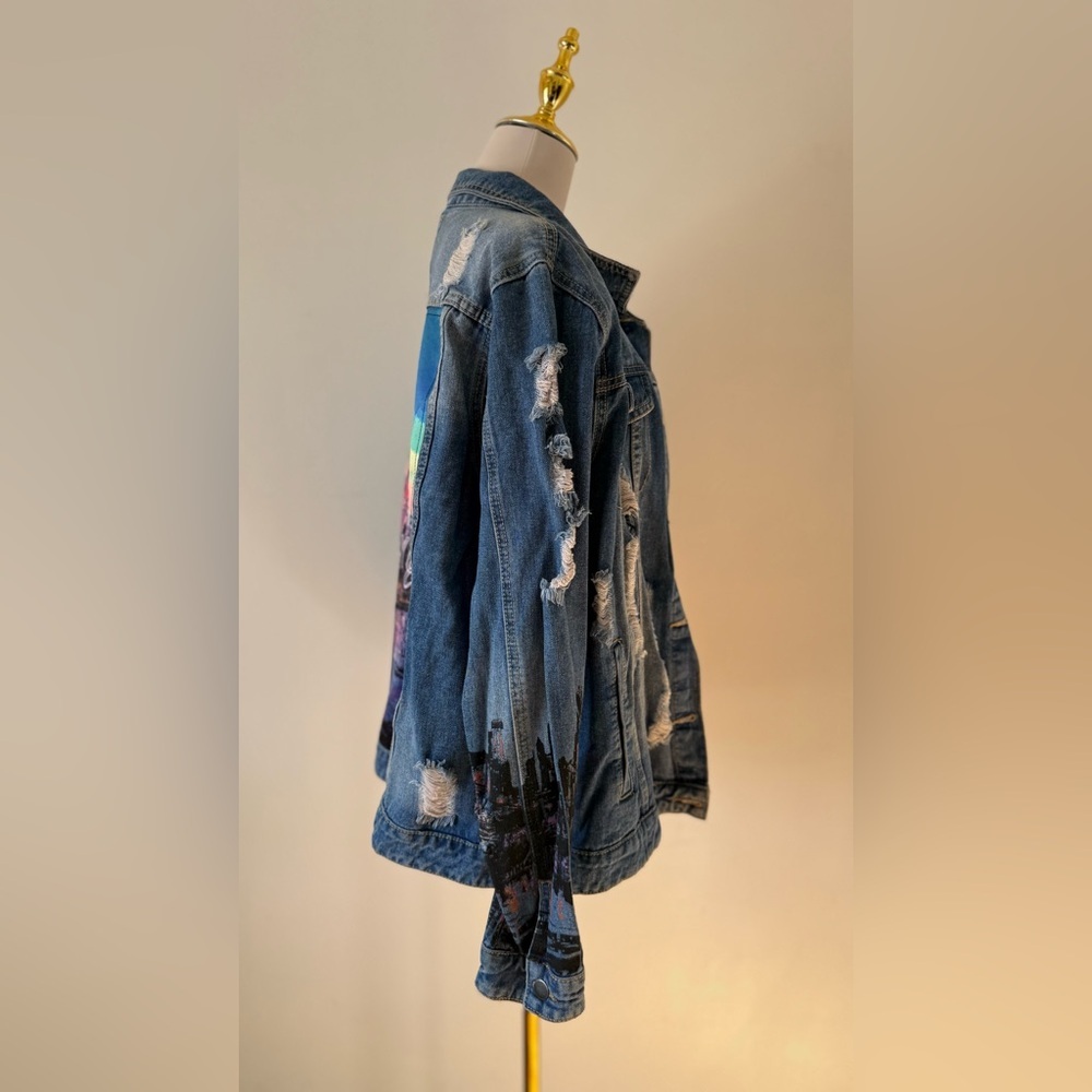New York City Denim Jacket with Graphic Back Size XL Woman - Picture 5 of 7